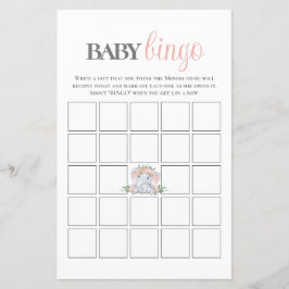 Rosa Blommigt Elephant Bingo Baby Shower Game