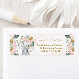 Rosa Blommigt Elephant Boho Flicka Returadress Etikett