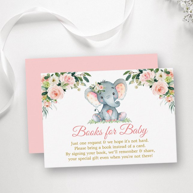 Rosa Blommigt Elephant Bokar for Baby Shower Guld Tilläggskort (Customize to change text color, style, text size or color of back of card.)