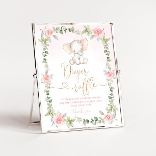 Rosa blommigt Elephant diaper raffle Poster