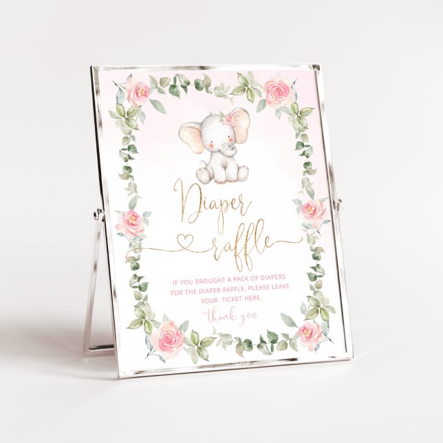 Rosa blommigt Elephant diaper raffle Poster (Skapare uppladdad)