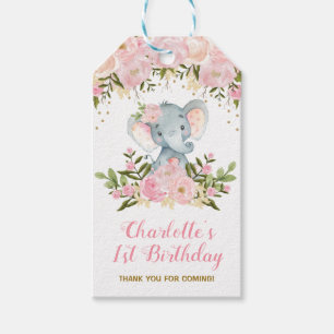 Rosa Blommigt Elephant Födelsedagsfest Favor Gift  Presentetikett