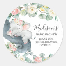 Rosa Blommigt Elephant Girl Baby Shower Birthday