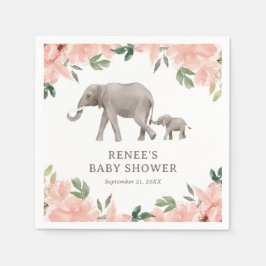 Rosa Blommigt Elephant Girl Baby Shower Pappersservett