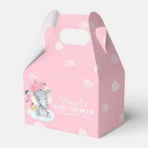Rosa Blommigt Elephant Girl Baby Shower Tack Presentaskar