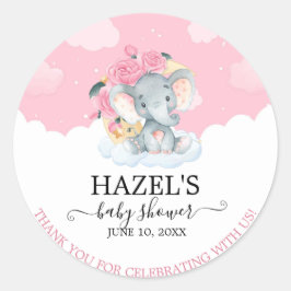 Rosa Blommigt Elephant Girl Baby Shower Tack Runt Klistermärke