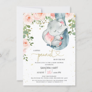 Rosa Blommigt Elephant Girls Peanut Baby Shower Inbjudningar