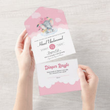 Rosa Blommigt Elephant Little Peanut Baby Shower