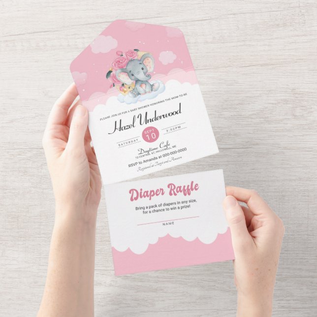 Rosa Blommigt Elephant Little Peanut Baby Shower (Avrivbar del)