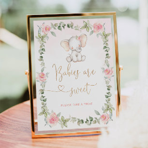 Rosa blommigt Elephant Spädbarn är sött Poster