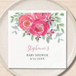 Rosa Blommigt Eucalyptus Baby Shower Pappersservett