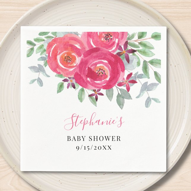 Rosa Blommigt Eucalyptus Baby Shower Pappersservett (Skapare uppladdad)