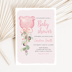 Rosa Blommigt Eucalyptus Balloon Baby Shower Inbjudningar