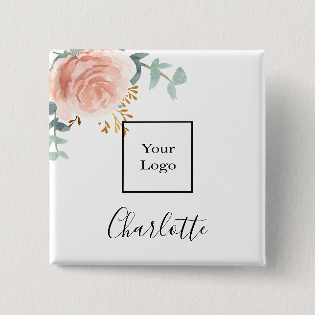  rosa blommigt eucalyptus business namn bricka knapp (Framsida)