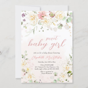  Rosa Blommigt Eucalyptus Girl Baby Shower Inbjudningar
