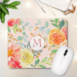 Rosa Blommigt Eucalyptus Glitter Monogram Musmatta