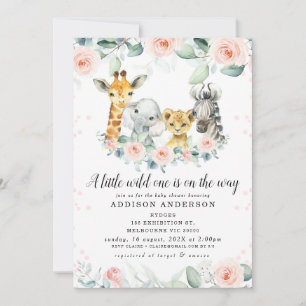 Rosa Blommigt Eucalyptus Safari Baby Shower Inbjudningar
