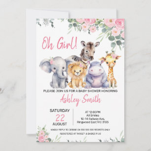 Rosa Blommigt Eucalyptus Safari Baby Shower Inbjudningar