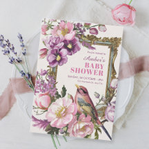 Rosa blommigt, fågelvattendropp, babydusch