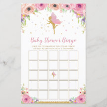 Rosa Blommigt Fairy Baby Shower Bingo Game
