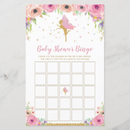 Rosa Blommigt Fairy Baby Shower Bingo Game
