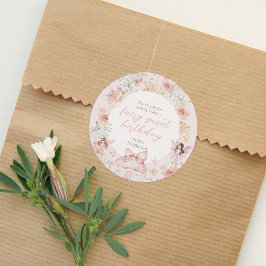 Rosa Blommigt Fairy Birthday Runt Klistermärke