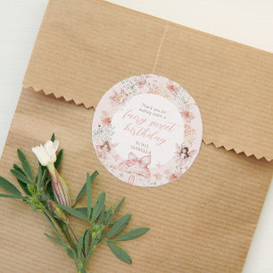 Rosa Blommigt Fairy Birthday Runt Klistermärke