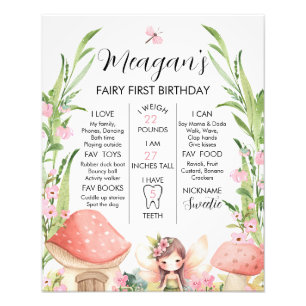 Rosa Blommigt Fairy First Birthday Milestone Poste Fototryck