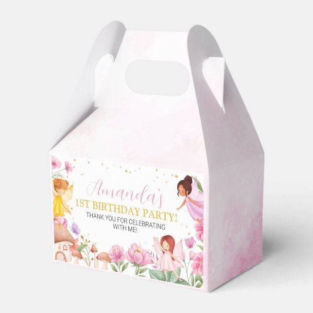 Rosa Blommigt Fairy Girl Birthday Favbox Presentaskar (Framsidan Sidan)
