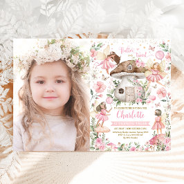 Rosa Blommigt Fairy Princess Garden Birthday Photo Inbjudningar