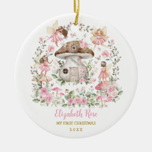Rosa Blommigt Fairy Princess Girl Baby 1:a jul Julgransprydnad Keramik