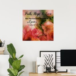 Rosa Blommigt Faith, Hope and Kärlek Poster Wall A