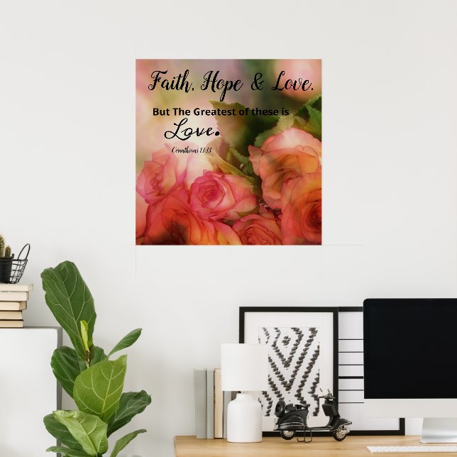 Rosa Blommigt Faith, Hope and Kärlek Poster Wall A (Hemmakontoret)