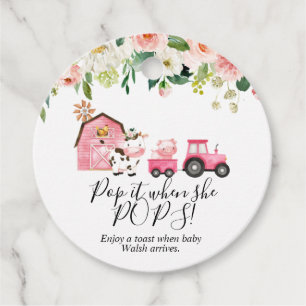 Rosa Blommigt Farm Baby Shower Pop it Favor Taggar Gåvor Etiketter