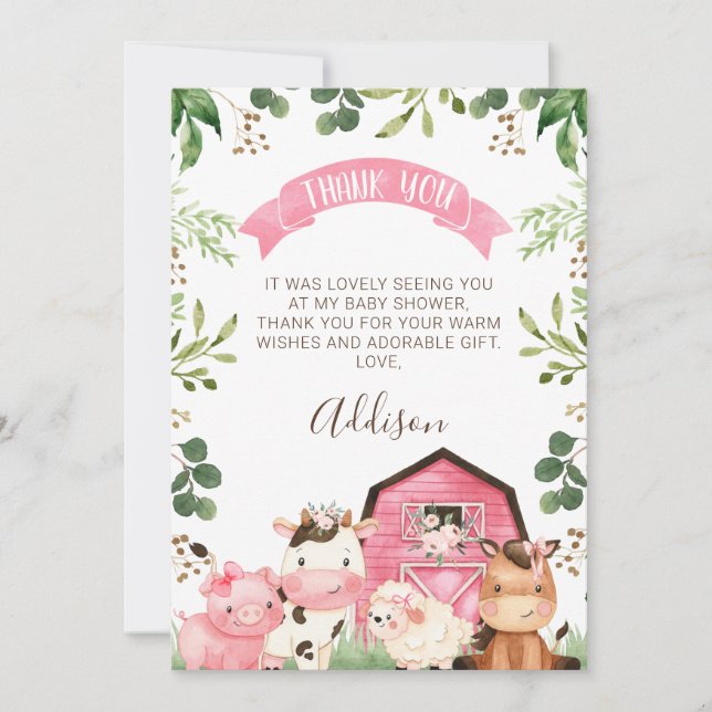 Rosa Blommigt Farm Barn Baby Shower Tack för ditt  Inbjudningar (Framsida)