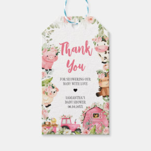 Rosa Blommigt Farm Barnyard Baby Shower Favor Tagg Presentetikett