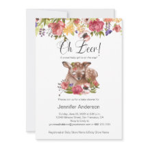 Rosa Blommigt Fawn Oh Hjort Girl Baby Shower