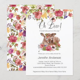Rosa Blommigt Fawn Oh Hjort Girl Baby Shower Inbjudningar
