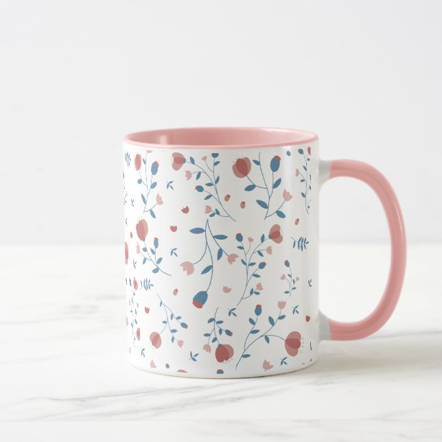 Rosa Blommigt Feminine Stil Cute Hand Drawn Stil Mugg (Höger)
