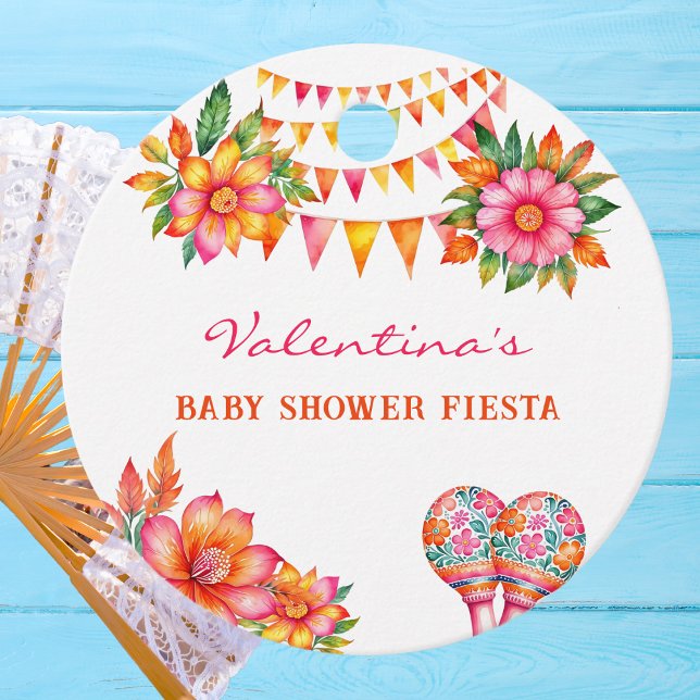 Rosa Blommigt Fiesta Baby Shower Tack Gåvor Etiketter (Skapare uppladdad)