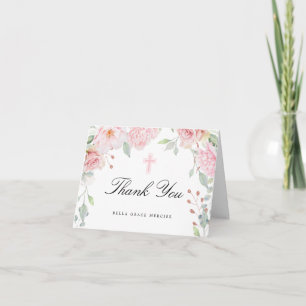 Rosa Blommigt First Communion Photo Tack Kort