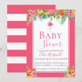 Rosa Blommigt Flamingo Baby Shower-inbjudan Inbjudningar