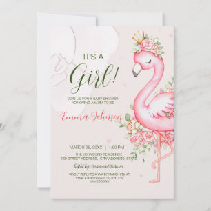 Rosa Blommigt Flamingo Baby Shower Inbjudningar