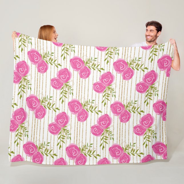 Rosa Blommigt Fleece Blanket (På plats)