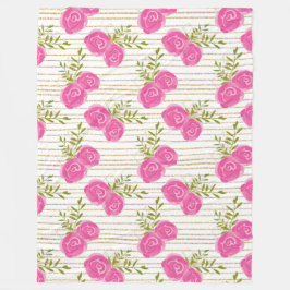 Rosa Blommigt Fleece Blanket