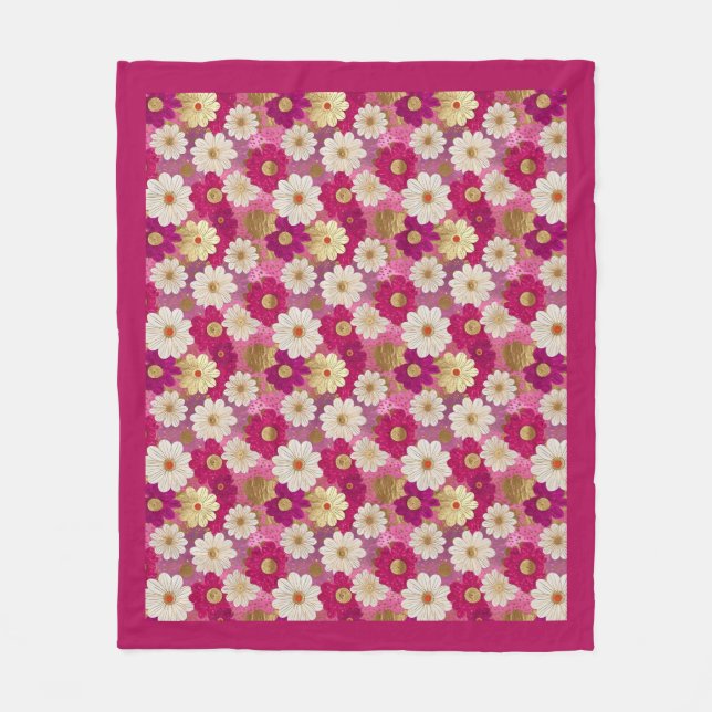 Rosa Blommigt Fleece Blanket (Framsidan)