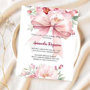 Rosa-blommigt-flicka Baby Shower-inbjudan