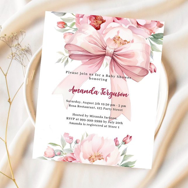 Rosa-blommigt-flicka Baby Shower-inbjudan (Skapare uppladdad)