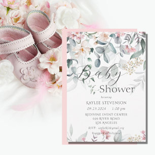Rosa Blommigt Flicka Baby Shower Inbjudningar