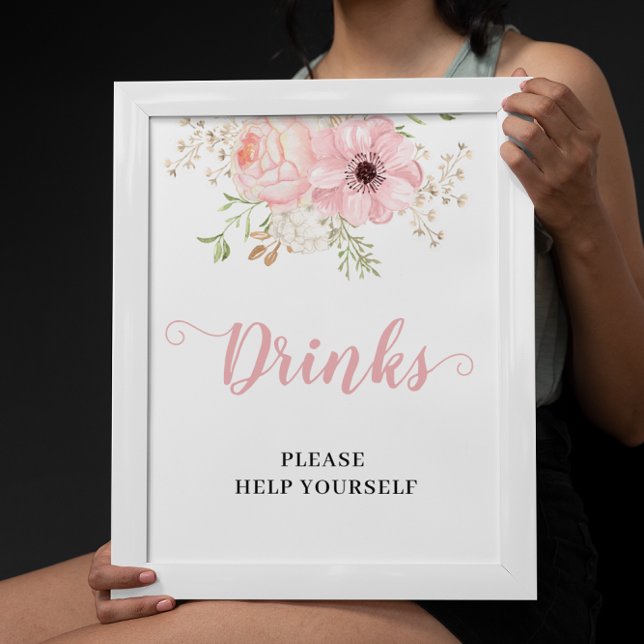 Rosa Blommigt Flicka Drinks Baby Shower-skylt Poster (Skapare uppladdad)